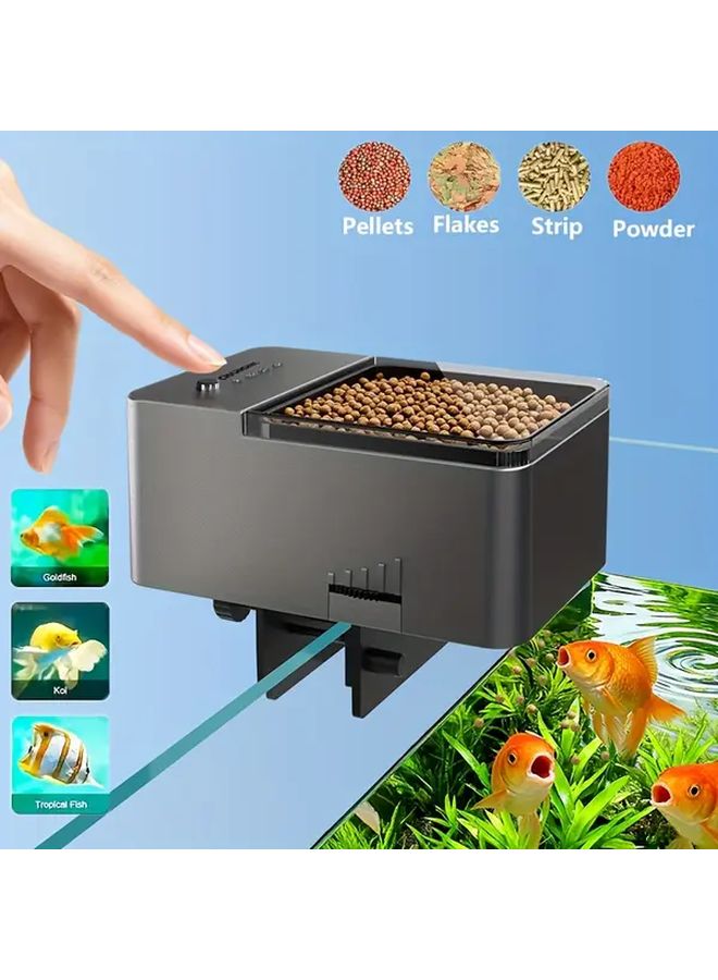 Gray Rectangular Automatic Fish Tank Feeder Timed Model Large Capacity Battery Powered - Image 1